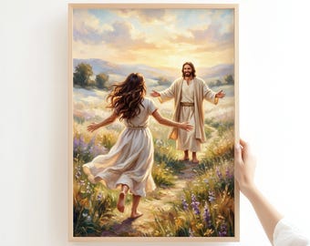 Laufen zu Christus, Frau rennt zu Jesus, Christliche Malerei, Inspirational Pastoral, druckbare LDS Dekoration, digitaler Download