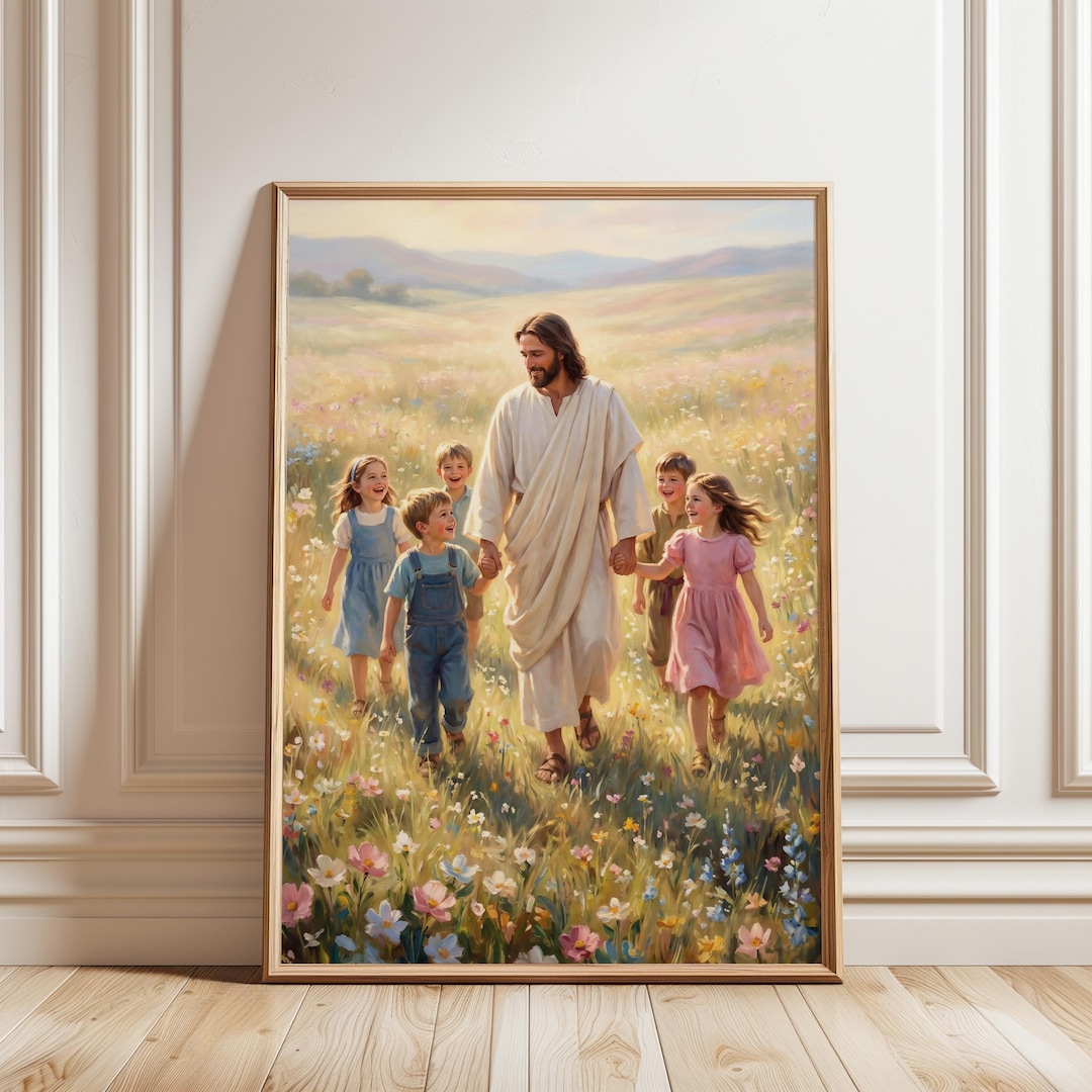 Jesus Walking With Children Print, Inspirational Bible Nursery Decor ...