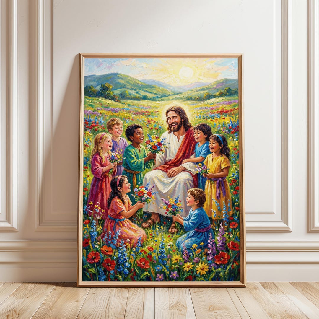 Jesus Spending Time With Kids, Impasto Christian Wall Art, Pastoral ...