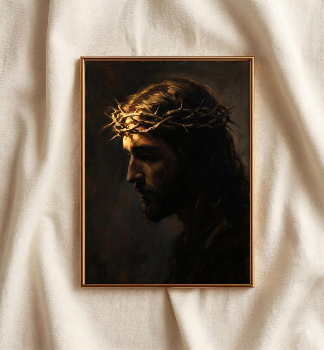 Jesus With Crown of Thorns, Vintage Christ Portrait, King of Kings Art ...