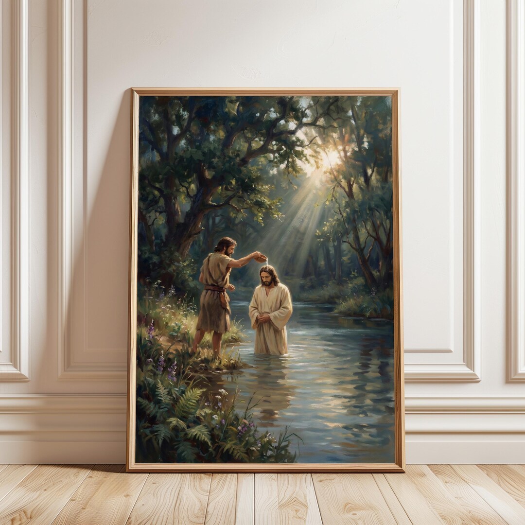 Jesus Being Baptized by John the Baptist With Holy Water, Christian ...