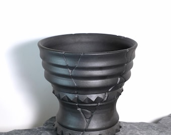 Handmade Ceramic Pot with Rivet ,Carved Crack Texture — Ø14CM,Ideal for caudex plants, Ariocarpus, Copiapoa,Agave,home decor,Garden Decor