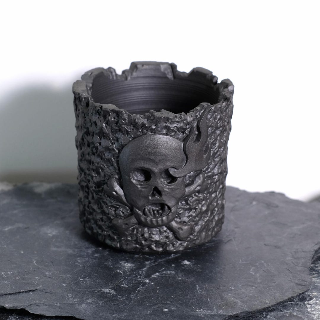 Gothic Rectangular Pot Handmade Gothic Skull Motif Ceramic Pot— Ø 8.5cm,ideal for Caudex ...