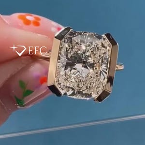14k Solid Yellow Gold Crushed Ice Radiant Cut Moissanite Half Bezel Setting Engagement Ring, Classic Radiant Cut Solitaire Anniversary Ring.