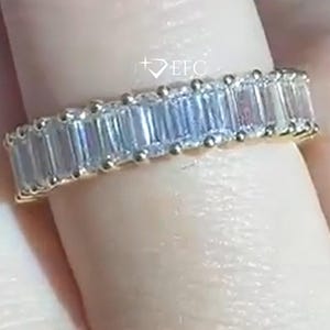 Emerald Cut Moissanite Full Eternity Engagement Band,  14K Solid White Gold 5x3 MM Full Eternity Emerald Cut Moissanite Wedding Band For Her