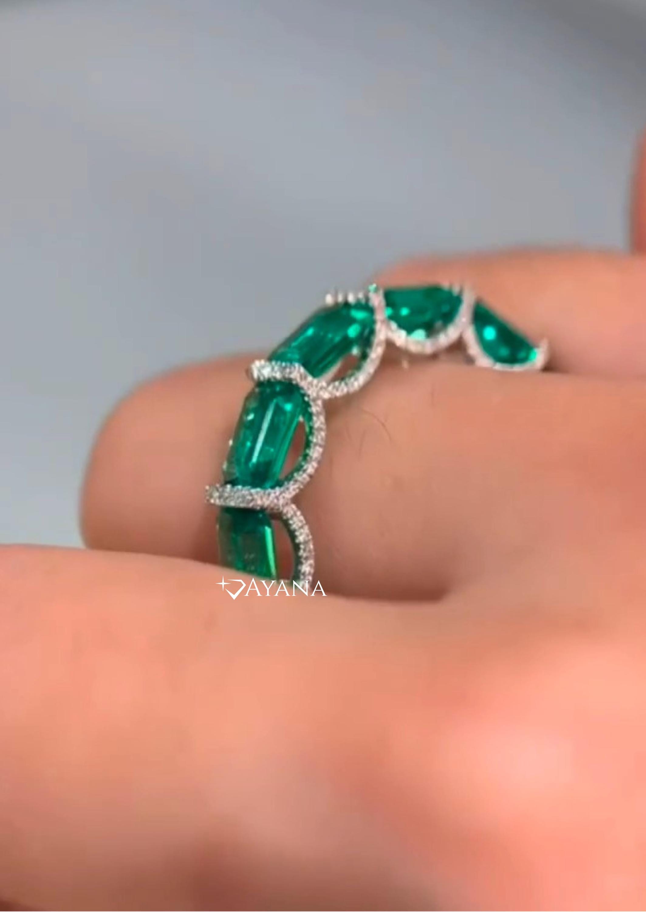 Emerald 14k Solid White Gold Full Eternity Wedding Band, Emerald Cut ...