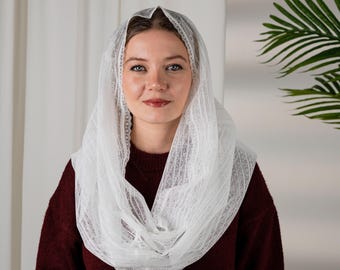 White Infinity Veil, Catholic Veil for Women, Church Veil, Mantilla Veil