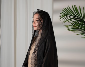 Black Bridal Veil, Black Tulle  Veil, Black Veil Catholic, Long Black Veil, Latin Mass Veil, Catholic Church Veil, Shawl Wraps