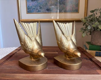 Vintage Brass Bird Bookends - Restored Gold Finish