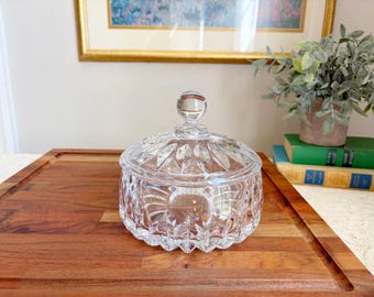 Crystal Vanity Jar with Lid | Cut Glass Jewelry Dish | Trinket Box | Ring Holder | Dresser Decor | Candy Dish | Catchall Bowl
