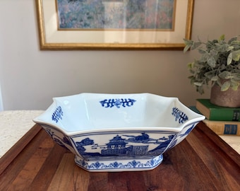 Cuenco octogonal de porcelana azul y blanca de estilo vintage