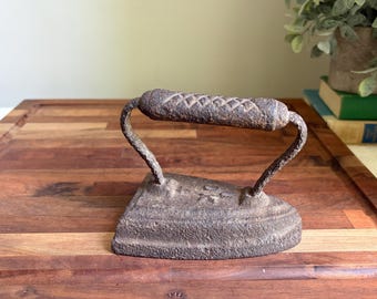 Antique Cast Iron Sad Iron | Rustic Primitive Laundry Decor | Vintage Flat Iron Doorstop