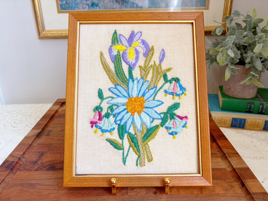 Vintage Crewel Embroidery Floral Wall Art - Etsy