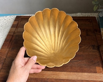 Vintage Brass Shell Footed Bowl - Restored Gold Finish