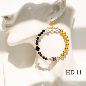 Hoop earrings, Earrings, Rhinestones, Semi-precious gems, Crystals, Crystal Hoops, Dangle Hoops, Large Hoops, Handmade jewelry, Preciosa