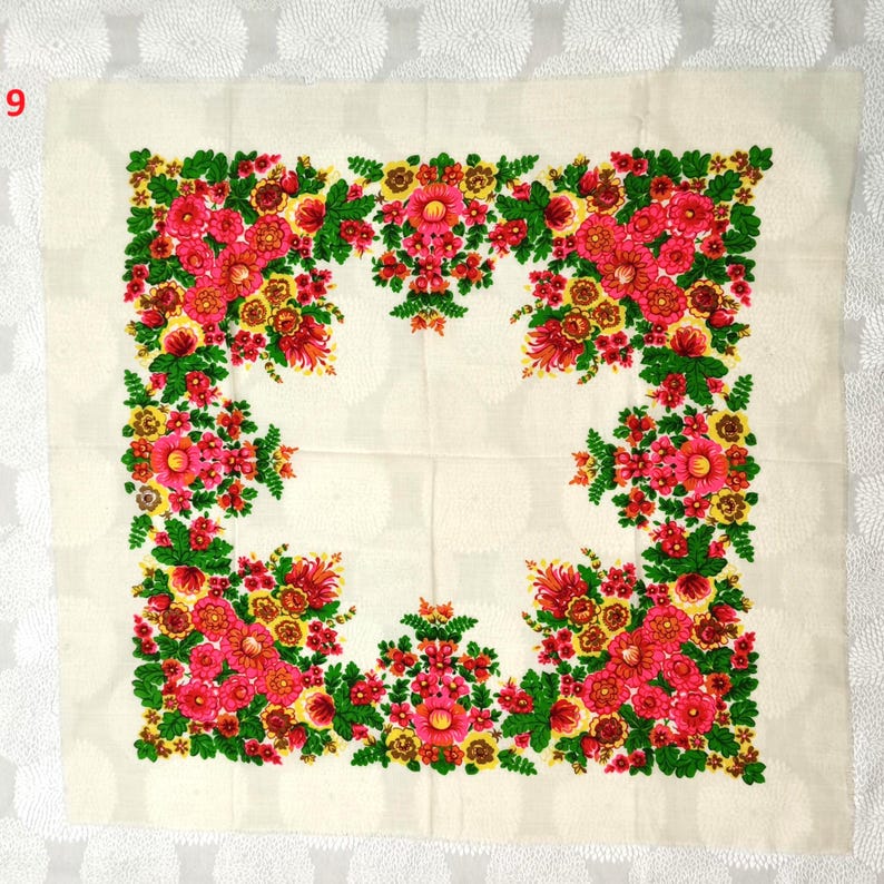 Vintage Wool Floral Shawl – Soviet Ukrainian Russian Babushka Scarf – 100% Wool Square Shawl – Choose Your Design image 10