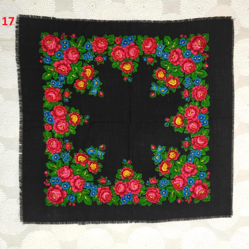 Vintage Wool Floral Shawl – Soviet Ukrainian Russian Babushka Scarf – 100% Wool Square Shawl – Choose Your Design image 18