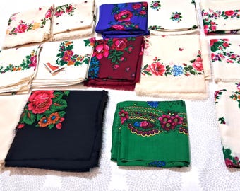Vintage wollen babushka-sjaal: USSR bloemenhoofddoek