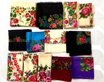 Vintage wollen sjaal met bloemen – Sovjet-Oekraïense Russische baboesjaal – vierkante sjaal van 100% wol – Kies je ontwerp