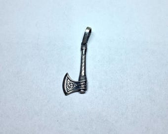 Sterling Silver Viking Axe Pendant: Celtic Knot Nordic Necklace