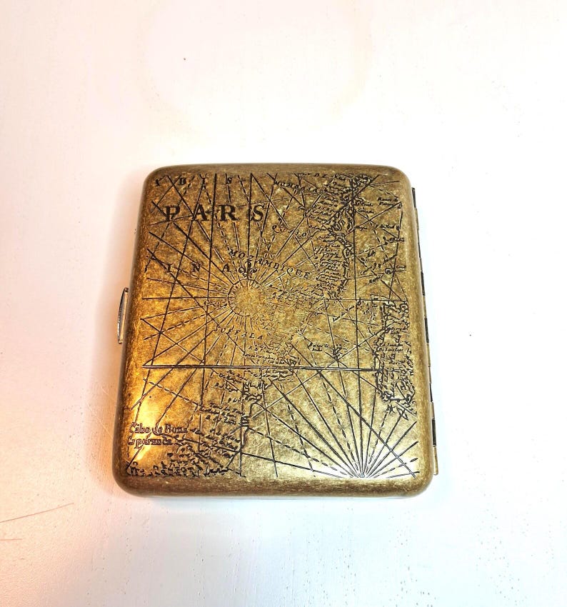Vintage Messing Zigarettenetui Kompass Design | Retro Rauchzubehör | Nautisches Geschenk für Sailor Traveller Sammlerstück Bild 8