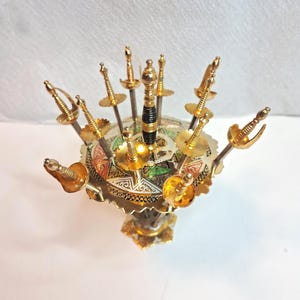Vintage Toledo Sword Cocktail Picks Set with Stand – Decorative Barware Set of 12 Picks – Retro Mid Century Spain Style Gift
