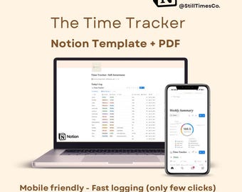 Notion Time Tracker Template | Daily Log + PDF Guide | Minimalist Productivity Planner Inspired by Lyubishchev