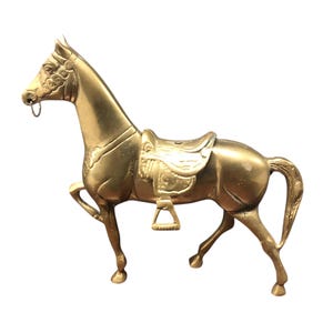 Zabytkowa mosiężna figurka konia z połowy XX wieku z mosiądzu z lat 60. XX wieku