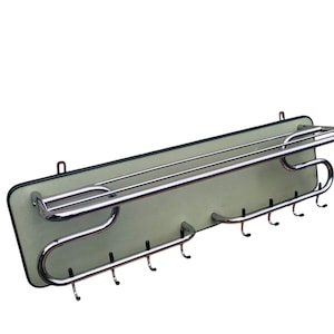 Green vintage metal tube frame coat rack, mid-century wall coat rack from the 50s-60s