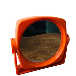 Orange Space Ages vintage make-up mirror, retro plastic mirror