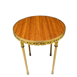 Vintage mid-century plant table, retro wooden side table with brass