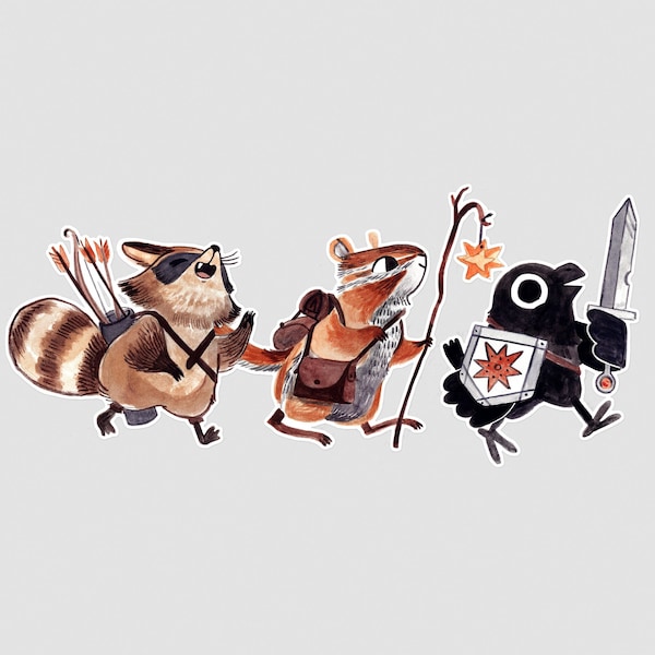 Adventuring party - Raccoon and Crow - D&D - DND - Dungeons and Dragons - Cute Dnd Sticker, Dnd Gift, Dungeons and Dragons Sticker, TTRPG