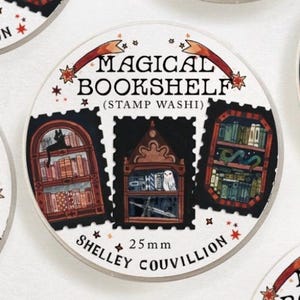 Magical Bookshelf Stamp Washi Tape / Dark Academia / Bookish / Magic Witchy Goth/ Bullet Journal // Shelley Couvillion