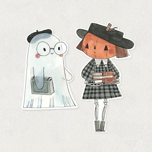 Ghost and Pumpkin Girl - lector de libros espeluznante de otoño, núcleo de cabaña de otoño