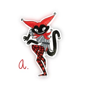 Jester Cat Sticker A - jesters - clown - renaissance faire - medieval fantasy bard DND - Dungeons and Dragons