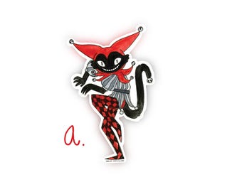 Jester Cat Sticker A - jesters - clown - renaissance faire - medieval fantasy bard DND - Dungeons and Dragons