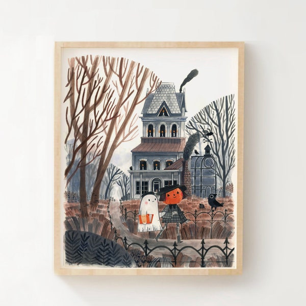 Pumpkin and Ghosty - autumn - dark academia - Print // Shelley Couvillion