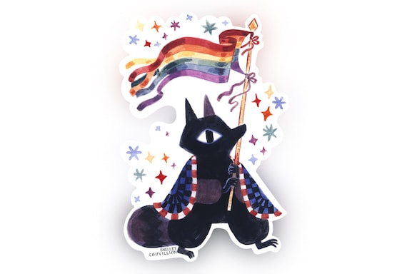 Queer Cuties - Gay Pride Raccoon Sticker –  Medieval Fantasy Animal Sticker | LGBTQIA+ Vinyl Decal | Wolf in Cape with Gay Flag