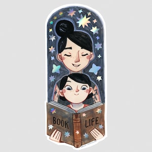 Book Life - Reading Mom and Child - Reading Kids - Holographic Sticker