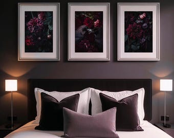 Ravens in Gothic Flowers | Dark Academia Art | Digital Download 3 Pack | Printable Home Decor | Art Prints | Dark and Moody Wall Art