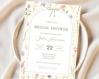 Wildflower Bridal Shower Invitation - Floral Garden Party Bridal Shower Invite (Editable Canva Template)