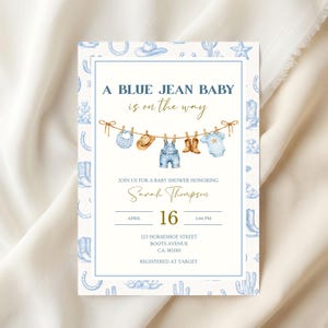 Blue Jean Baby Shower Invitation - Denim, Western Theme (Editable Canva Invite) image 7