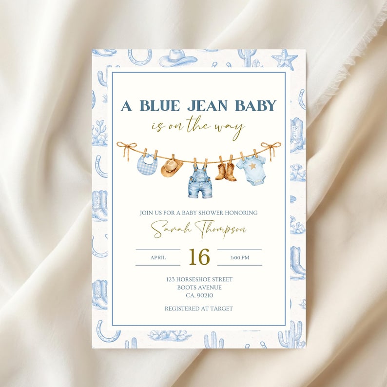 Blue Jean Baby Shower Invitation - Denim, Western Theme (Editable Canva Invite) image 7
