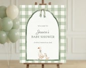 Silly Goose Baby Shower Welcome Sign - Sage Green Gingham, Neutral Baby Shower Decor (Digital Download)