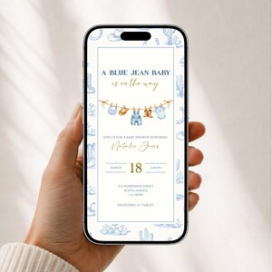 Blue Jean Baby Shower Invitation - Denim, Western Theme (Editable Canva Invite) image 3