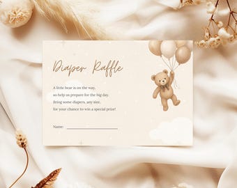 Teddy Bear Diaper Raffle Sign and Card Set - We Can Bearly Wait - Gender Neutral Baby Shower (Printable) - BS-06