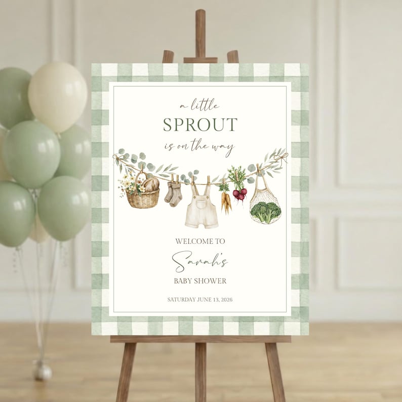 Little Sprout Baby Shower Welcome Sign - Garden, Farmers Market Baby ...