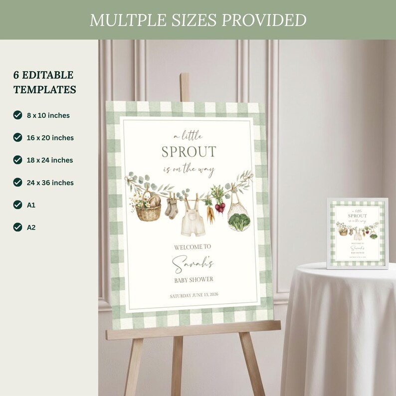 Little Sprout Baby Shower Welcome Sign - Garden, Farmers Market Baby ...