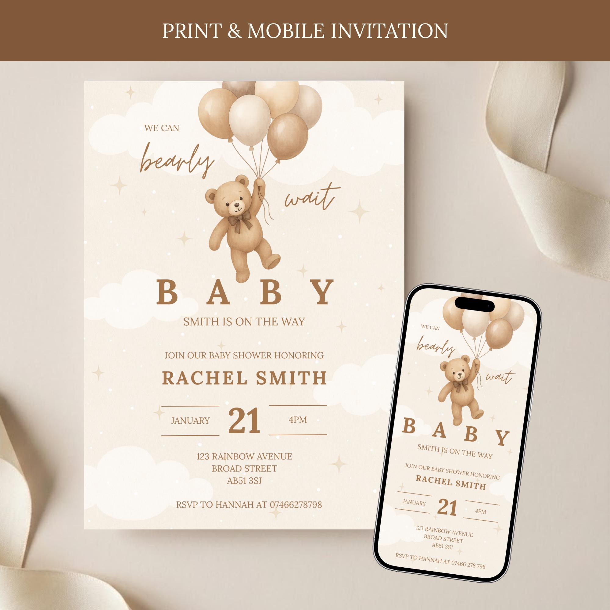 We Can Bearly Wait Baby Shower Bundle, Teddy Bear Games & Invitation ...