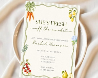 Farmers Market Bridal Shower Invitation - Fresh off the Market, Bachelorette Invite (Editable Canva Template)